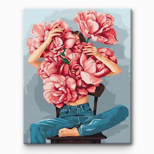 Pink Flower Girl Painting By Number 1
