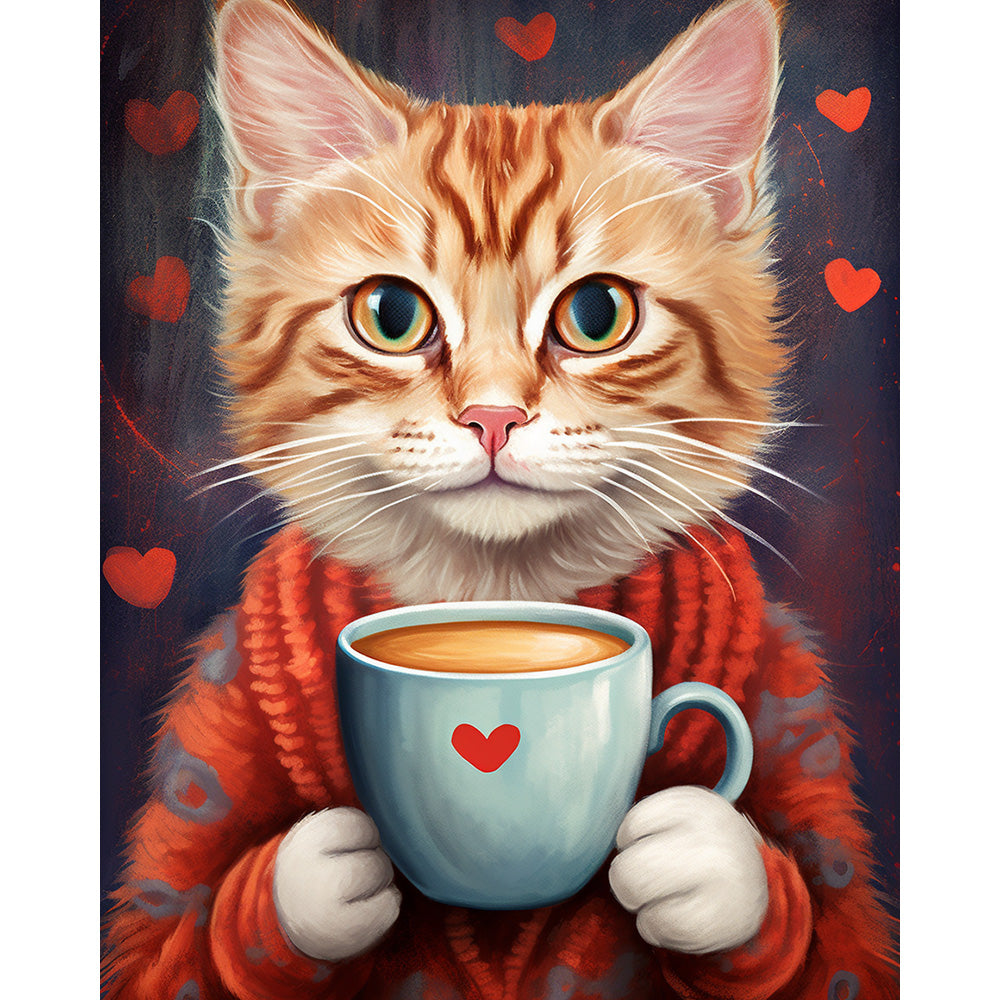 Coffee Drinking Cat Painting By Number 2