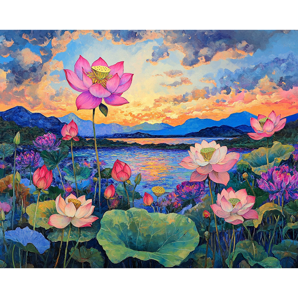 Lotus Flower And Lotus Leaf Painting By Number 2