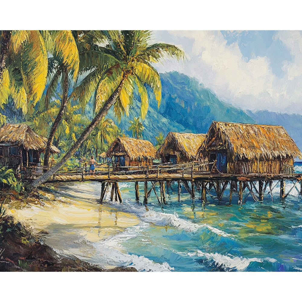 Thatched Cottage by the Sea Painting By Number 2