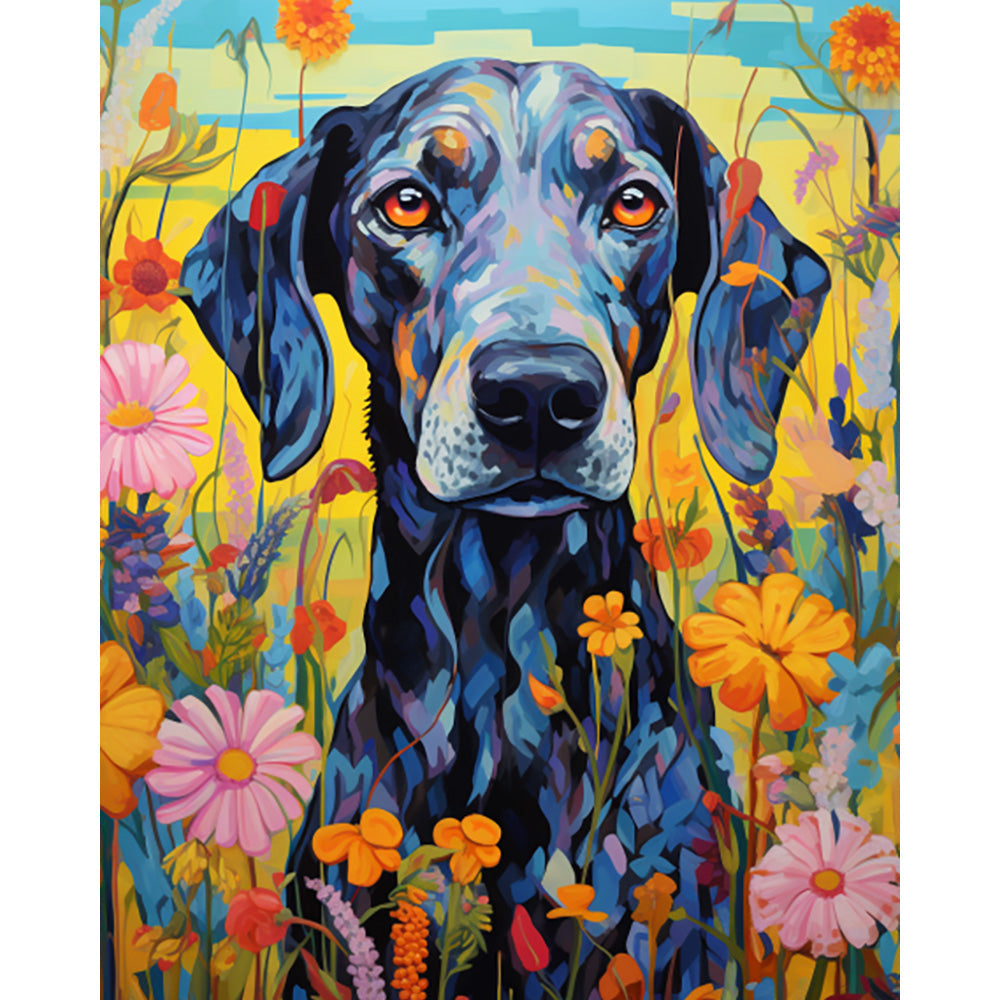 Flowers Dog Painting By Number 2