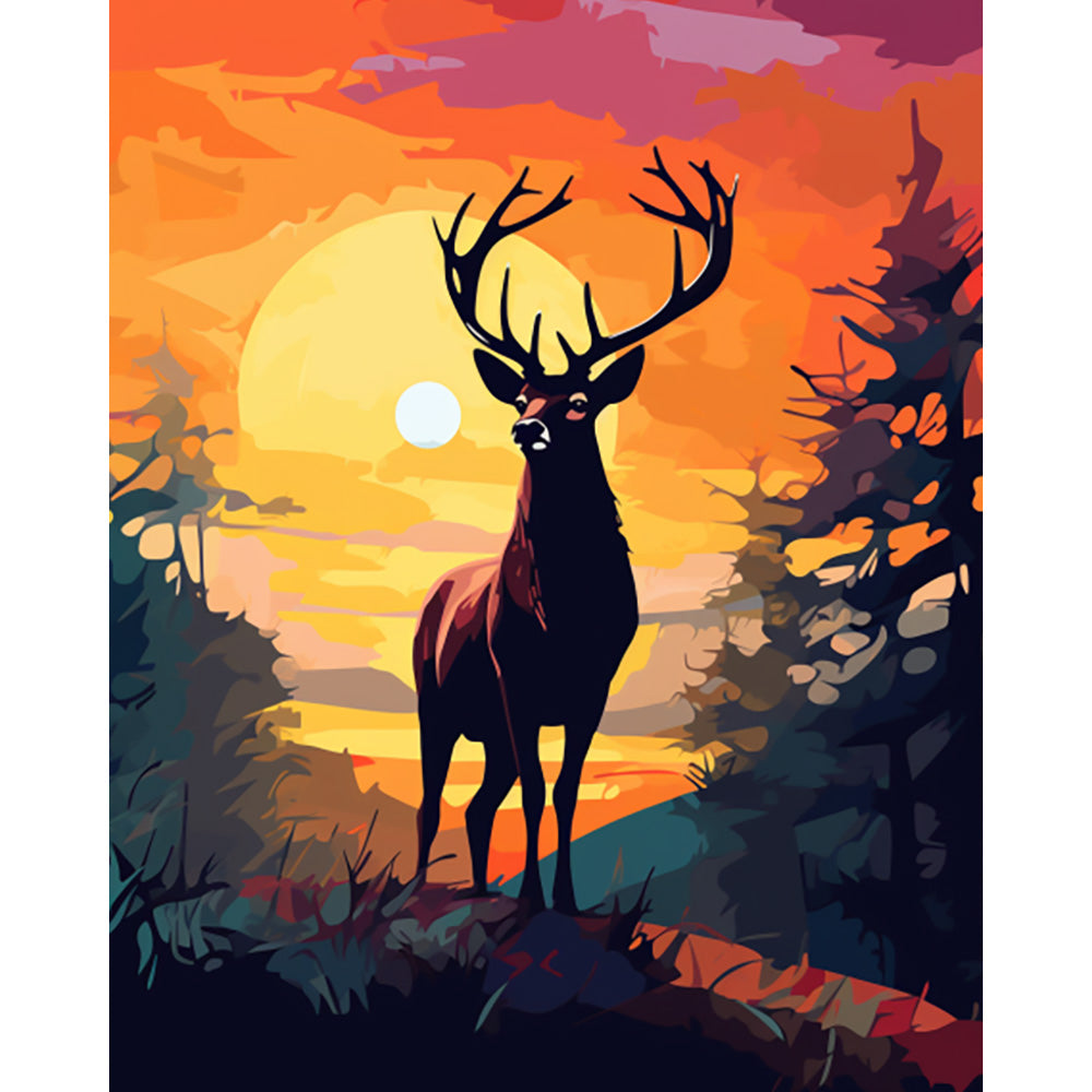 Sunrise And Deer Painting By Number 2