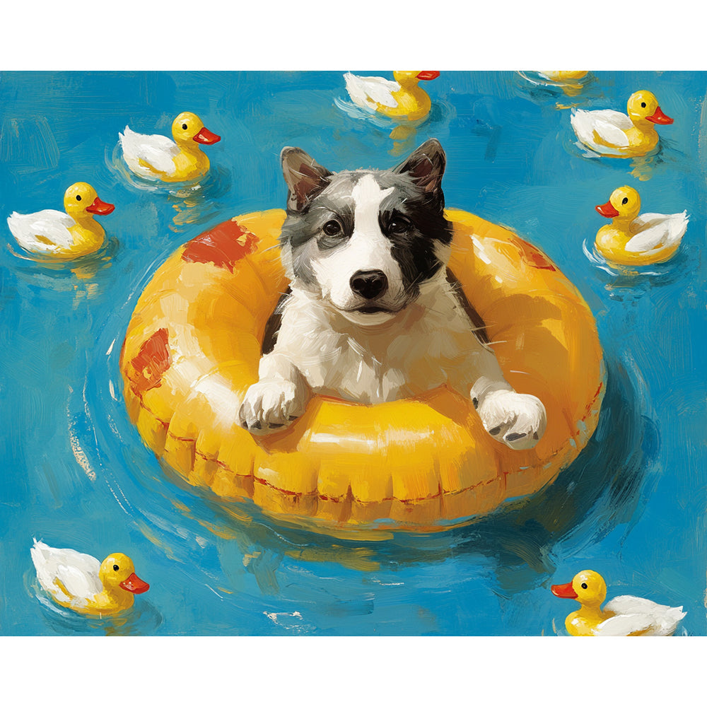 Dog Sleeping on Swimming Ring Painting By Number 2