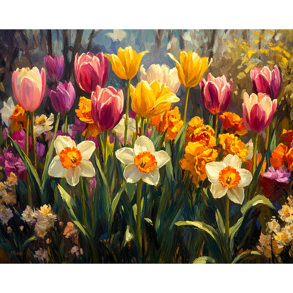 Tulips And Daisies Flower Painting By Number 2