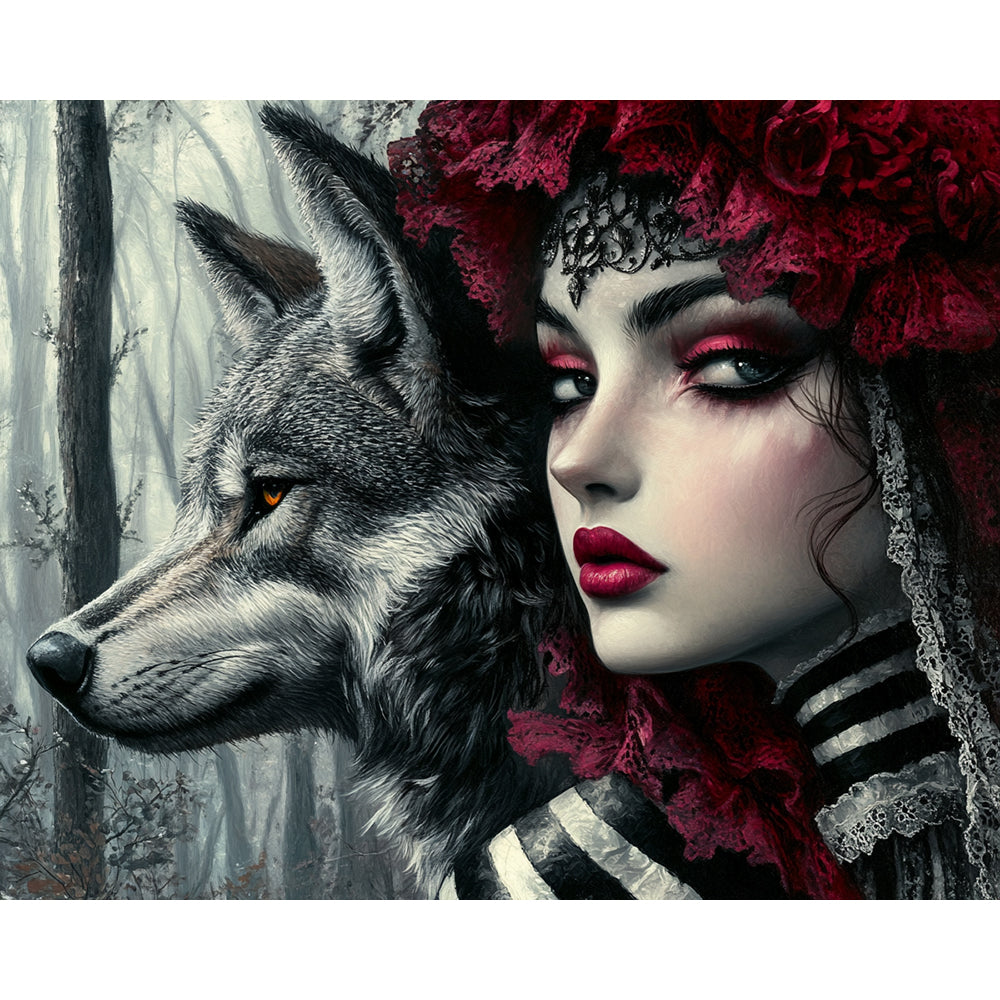Gust Girl and the Grey Wolf Painting By Number 2