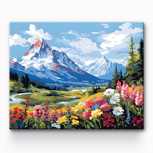Mountains And Flower Painting By Number 1