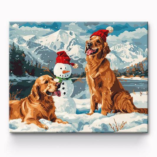 Snowman And Dog Painting By Number 1