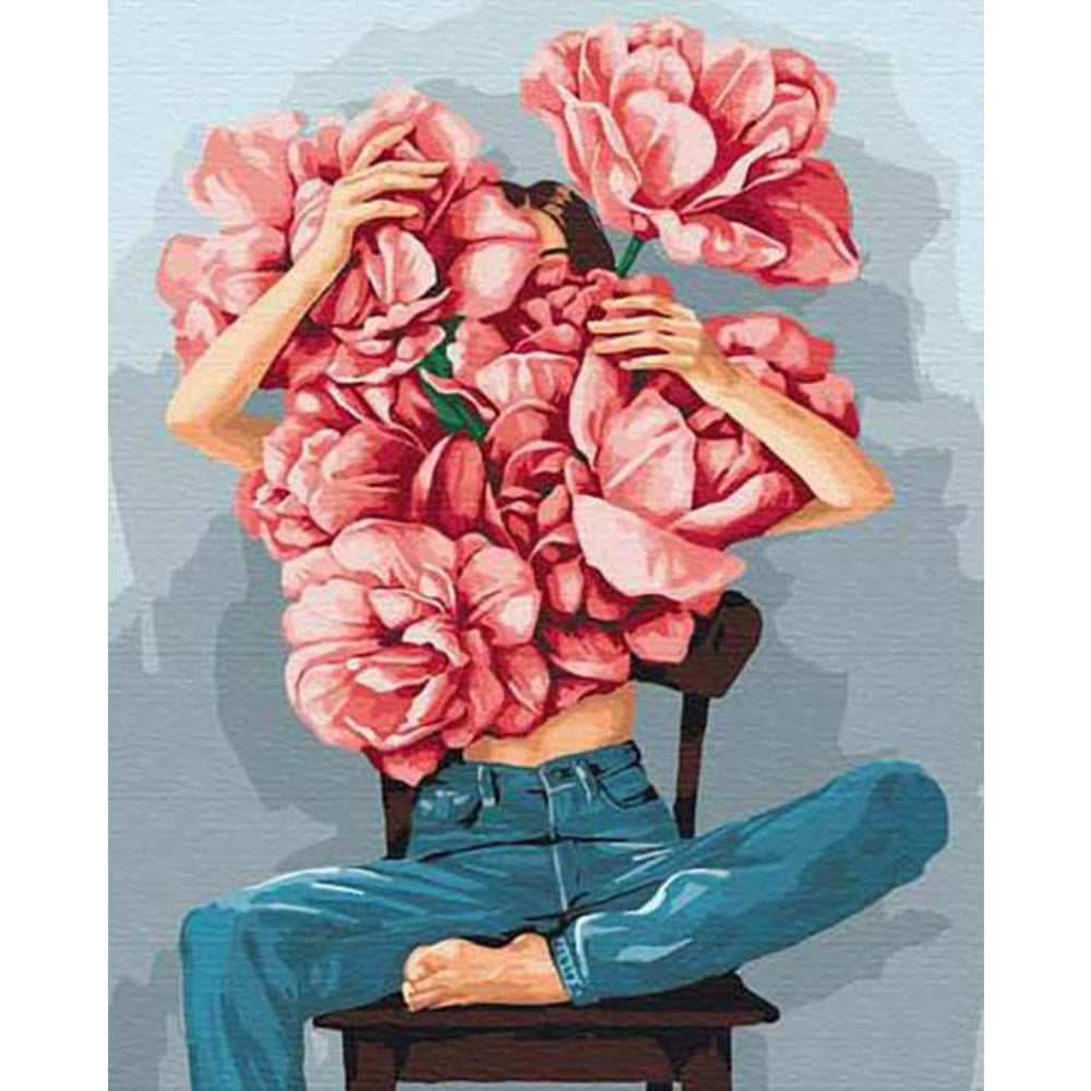 Pink Flower Girl Painting By Number 2