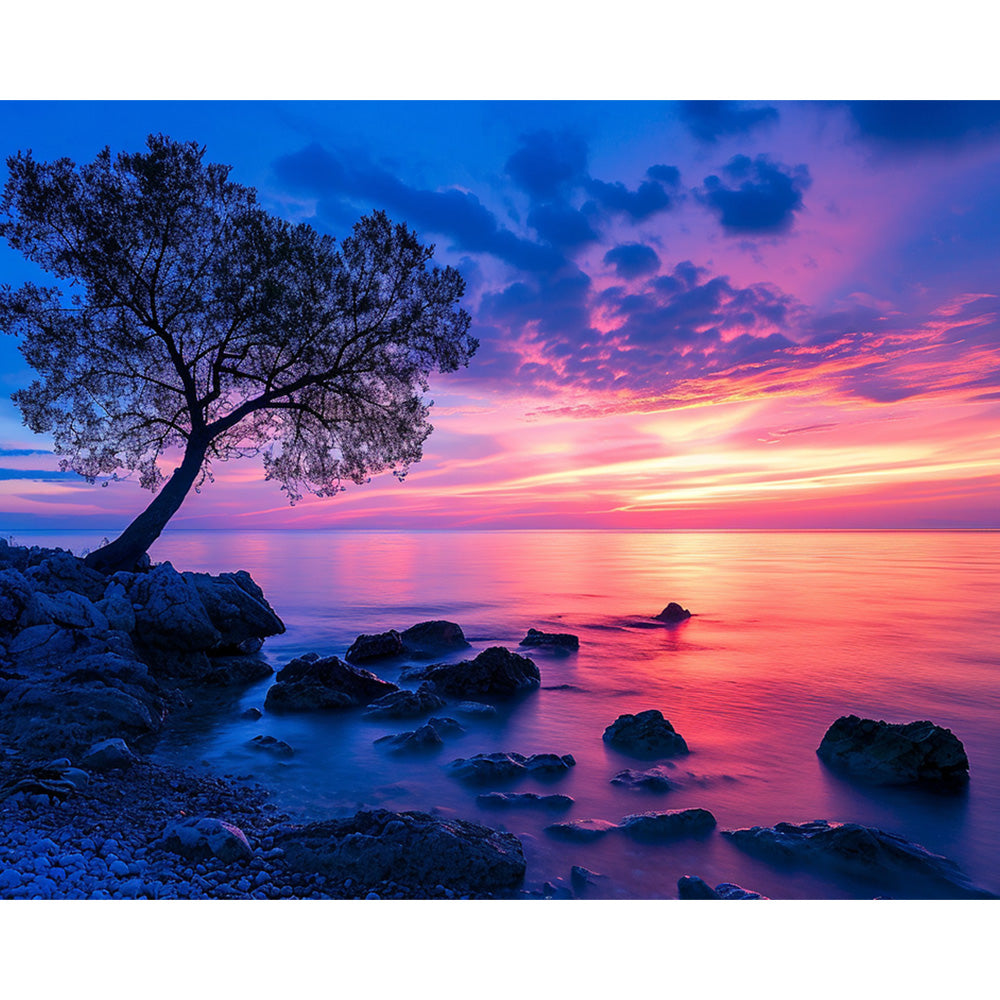 Sunset Seaside Trees Painting By Number 2