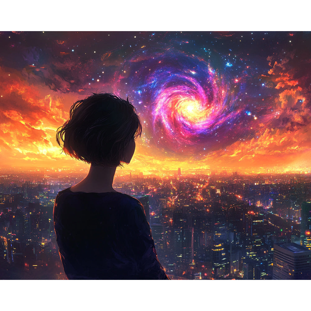 Girl Looking Up At Fantastic Starry Sky Painting By Number 2